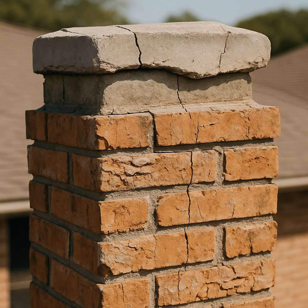 A close documentary photo of crown damage and spalled brick gives visual evidence of the exact problem conditions descri