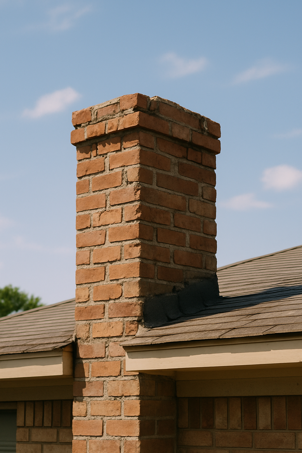 Depicts a chimney exterior in the kind of heat-cycle deterioration common in Irving, supporting the 'Straight Talk About