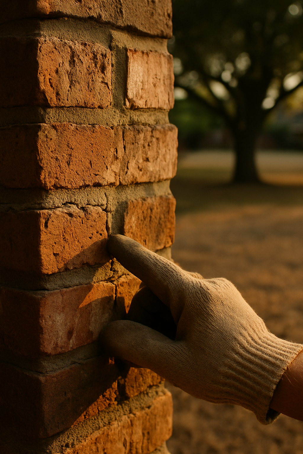 Supports the honest, straight-talk tone of the surrounding copy by showing real masonry wear up close, conveying transpa